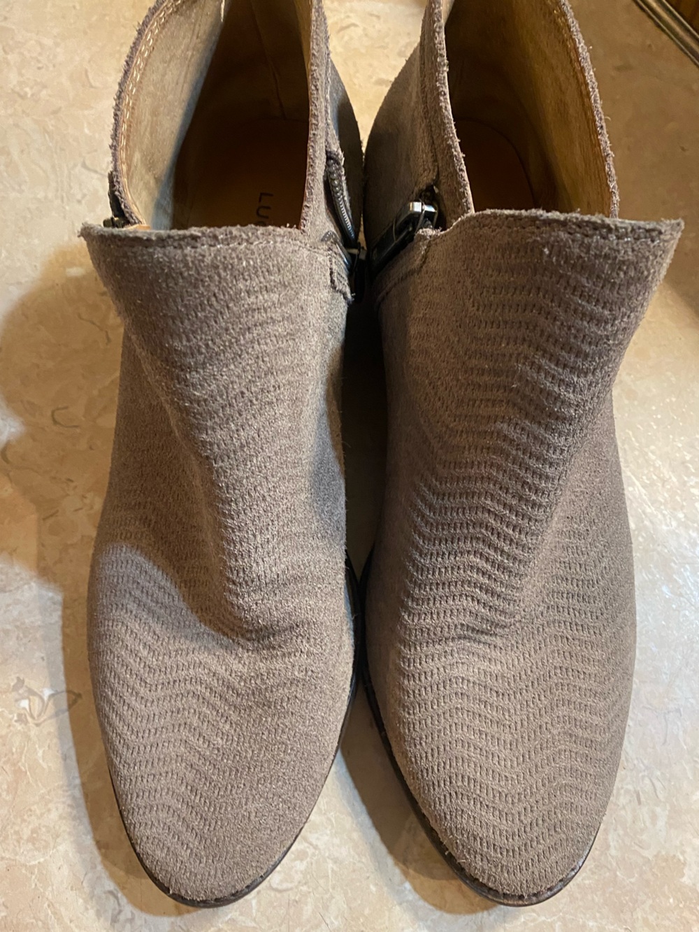 Lucky Brand Taupe Textured Ankle Booties